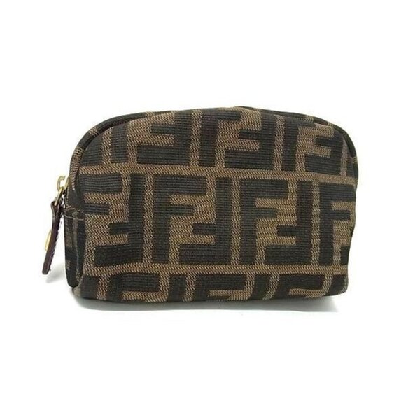 Authentic Fendi FF Vintage Zucca Canvas Mini Bag Small Pouch Cosmetic Bag Tan - Picture 1 of 4